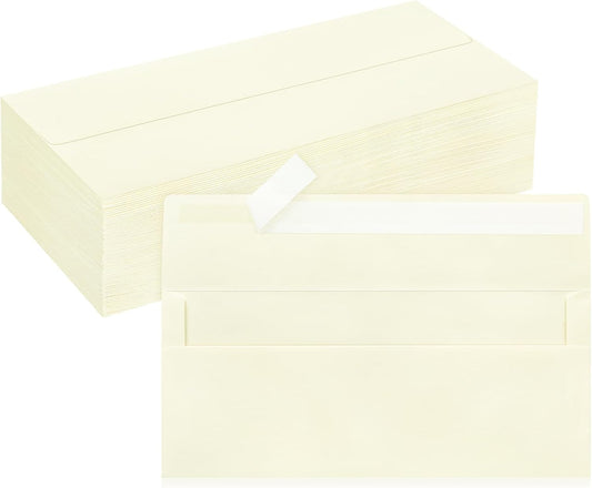 100 Pack #10 Business Envelopes, Ivory Standard Envelopes Self Seal, Letter Size Business Mailing Envelopes for Checks Letters Invoices Statements Birthday Graduation Wedding, 4 1/8 x 9 1/2 Inch