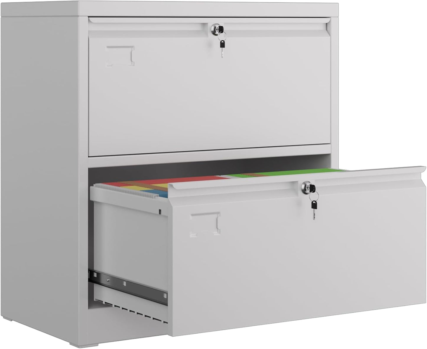 Metal 2 Drawer Lateral File Cabinet with 2 Lock - Wide Filing Cabinet for Letter/Legal/F4/A4 Hanging Files - Includes Business Card Holder,Home Office School Storage,White
