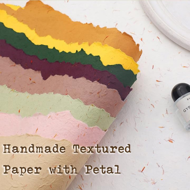 Textured Handmade Paper Sheets for Crafts, 21 Sheets A5 Thick Mulberry Scrapbook Paper for Card Making Supplies, Embossed, DIY Art Junk Journal, Collage, Mixed Media