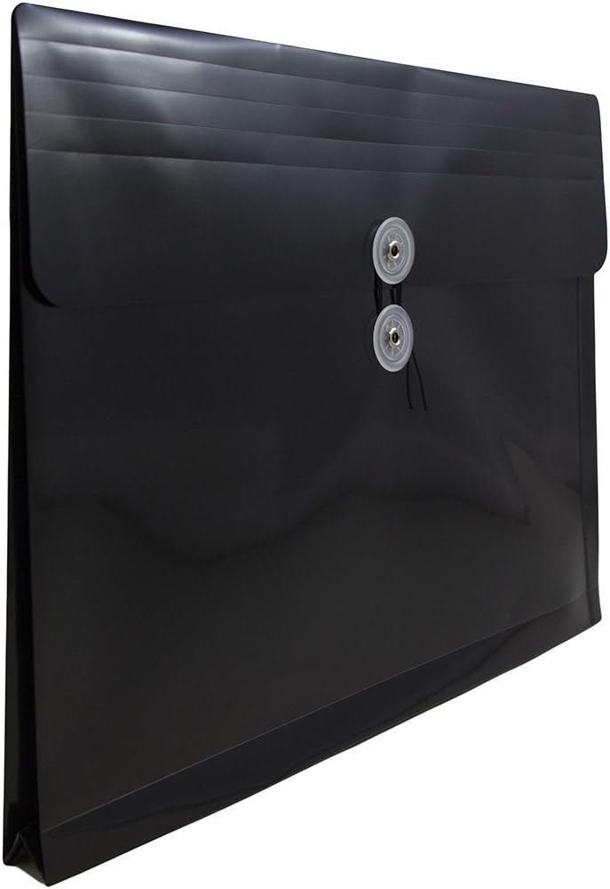 JAM PAPER Plastic Envelopes with Button & String Tie Closure - Letter Booklet - 9 3/4 x 13 - Black - 12/Pack