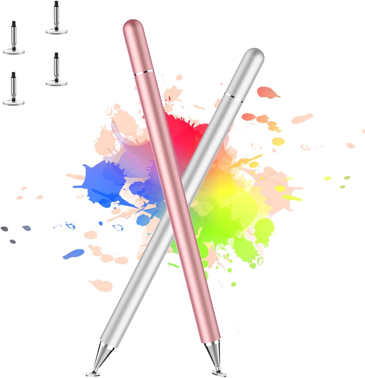 Stylus Pen for iPad, LUNTAK Stylus Pens for Apple/iPhone/Ipad pro/Mini/Air/Android/Microsoft/Surface All Capacitive Touch Screens Universal with 4 Replacement Tips (2 Pcs, Pink and Silver)