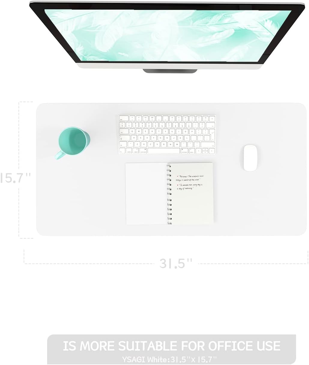 YSAGi Non-Slip Leather Desk Pad, Waterproof Laptop Computer Desk Keyboard Mat, Table Protector Blotter Mat, Large Mouse Pad for Office/Work/Home/Decor(White, 31.5" x 15.7")