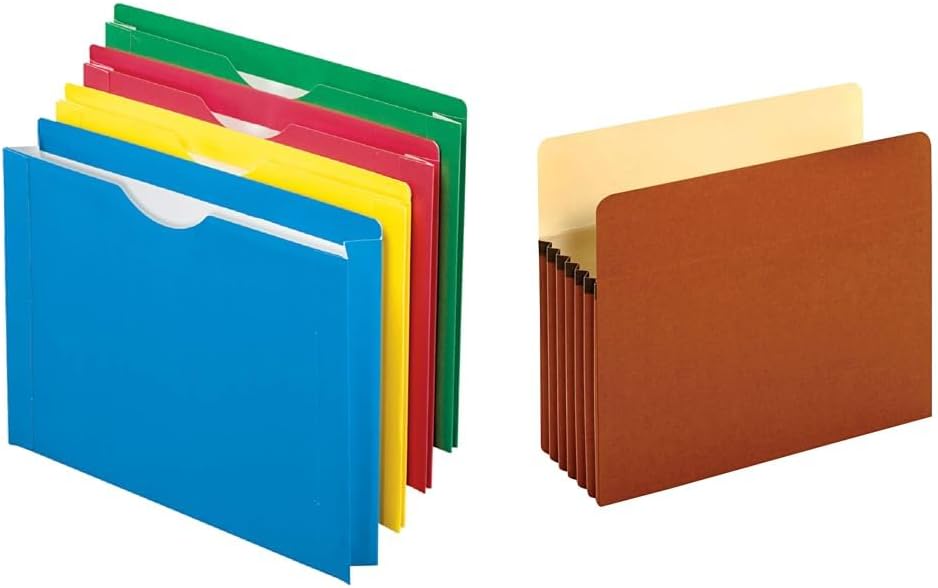 Pendaflex Color Reinforced File Jacket, 2-Inch Expanding Jacket, Letter Size, Assorted Colors, 8 Pack (12003EE) & Expanding File Pockets, Letter Size, 5.25" Expansion