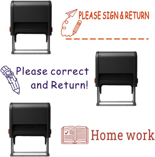 3PCS Teacher Stamps Self Inking Kit Please Sign and Return/Please Correct and Return/Home Work Teacher Stamp Special for Classroom (Teacher Stamps)