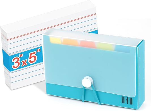 H4D 3x5 Index Card Case with 100 Heavyweight Ruled Index Cards and Dividers, Teal