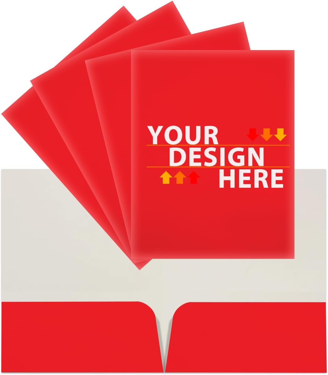 JAM PAPER Custom Printed Semi-Gloss Folders with Round Corner Pockets - Personalized Logo & Text - 10 pt C2S - Red - 100/Pack