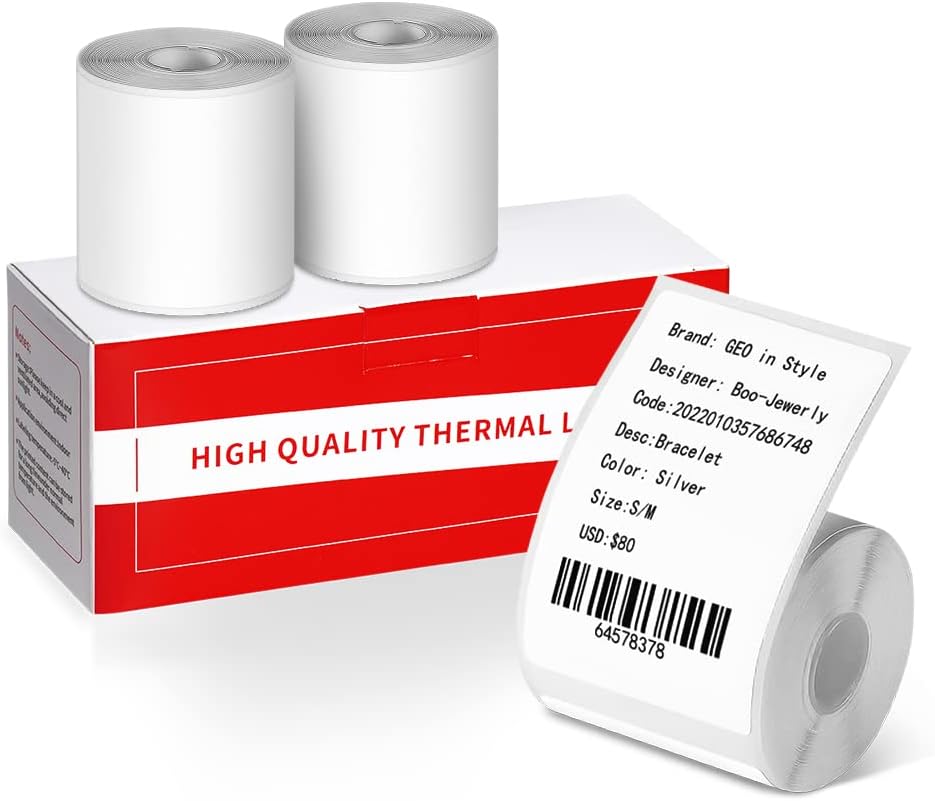 Phomemo 3 Rolls M110/M220/M110/M108/M250/M120/M150/M260/M221/M200 Thermal Label Paper 1.57'' x 2.36'' (40x60mm), Square Self-Adhesive Barcode&Address Label,130 Pcs/Roll, Black on White