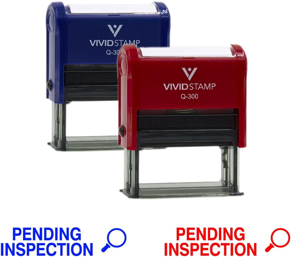 Vivid Stamp Pending Inspection Business Self-Inking Rubber Stamps (Red Ink) - Q-300 (5 Pack)