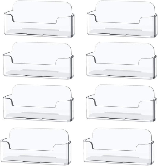 8 Pack Plastic Business Card Holder - Clear Business Card Case for Desk - Office Acrylic Business Card Stand Display