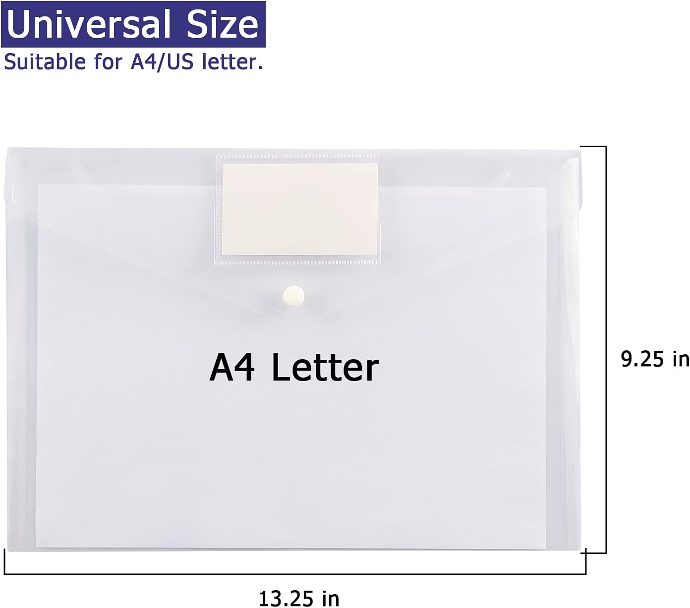 6 Pack Clear Document Folders Plastic Envelopes Poly Envelopes File Envelopes with Label Pocket and Snap Button for Home Work Office Organization, Letter Size/A4 Size, White