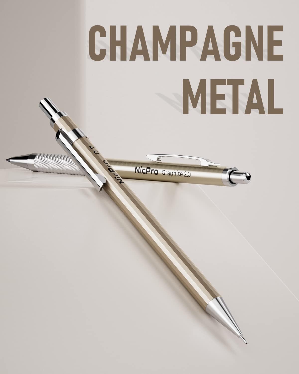 Nicpro 5 PCS Art Mechanical Pencils Set, Metal Drafting Pencil 0.3 & 0.5 & 0.7 & 0.9 & 2mm Graphite Lead Holder(4B 2B HB 2H Colored) for Sketching Drawing With Lead Refills Eraser Case