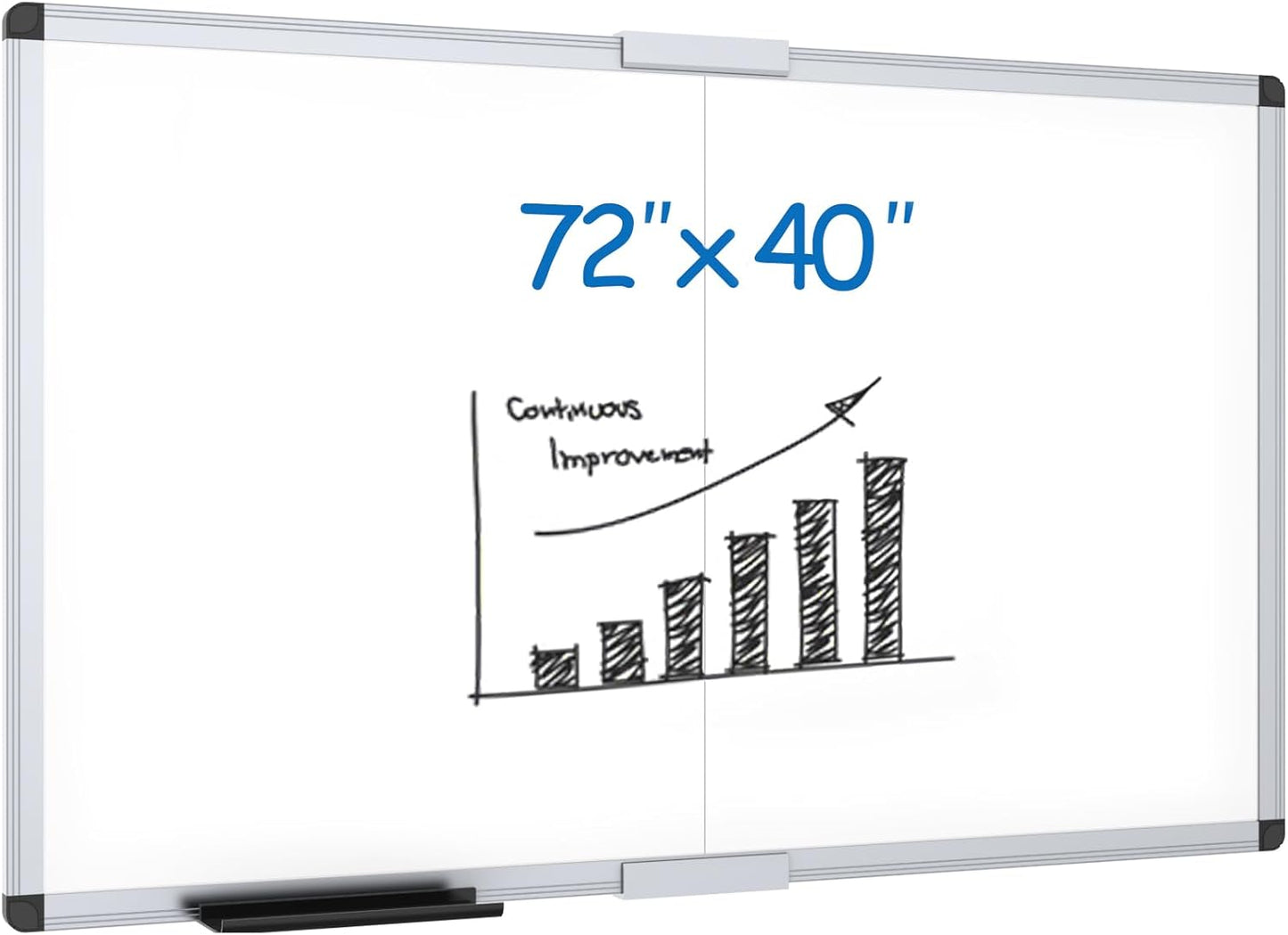 VIZ-PRO Magnetic Dry Erase Board, 72 X 40 Inches, Foldable Wall-Mounted Whiteboard with Silver Aluminum Frame & Marker Tray for School Office and Home