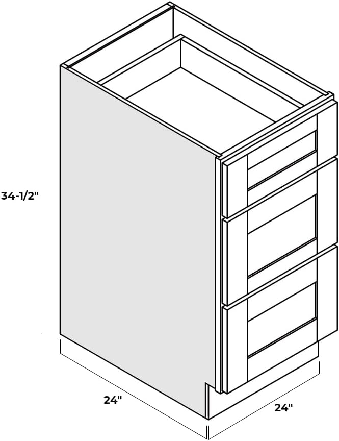 Shaker Style White RTA Base Drawer Cabinet by Solid Wood for Kitchen, Bathroom, Bedroom or Office with 3 Drawers and Soft Close(24" W x 24" Depth x 34-1/2" H)