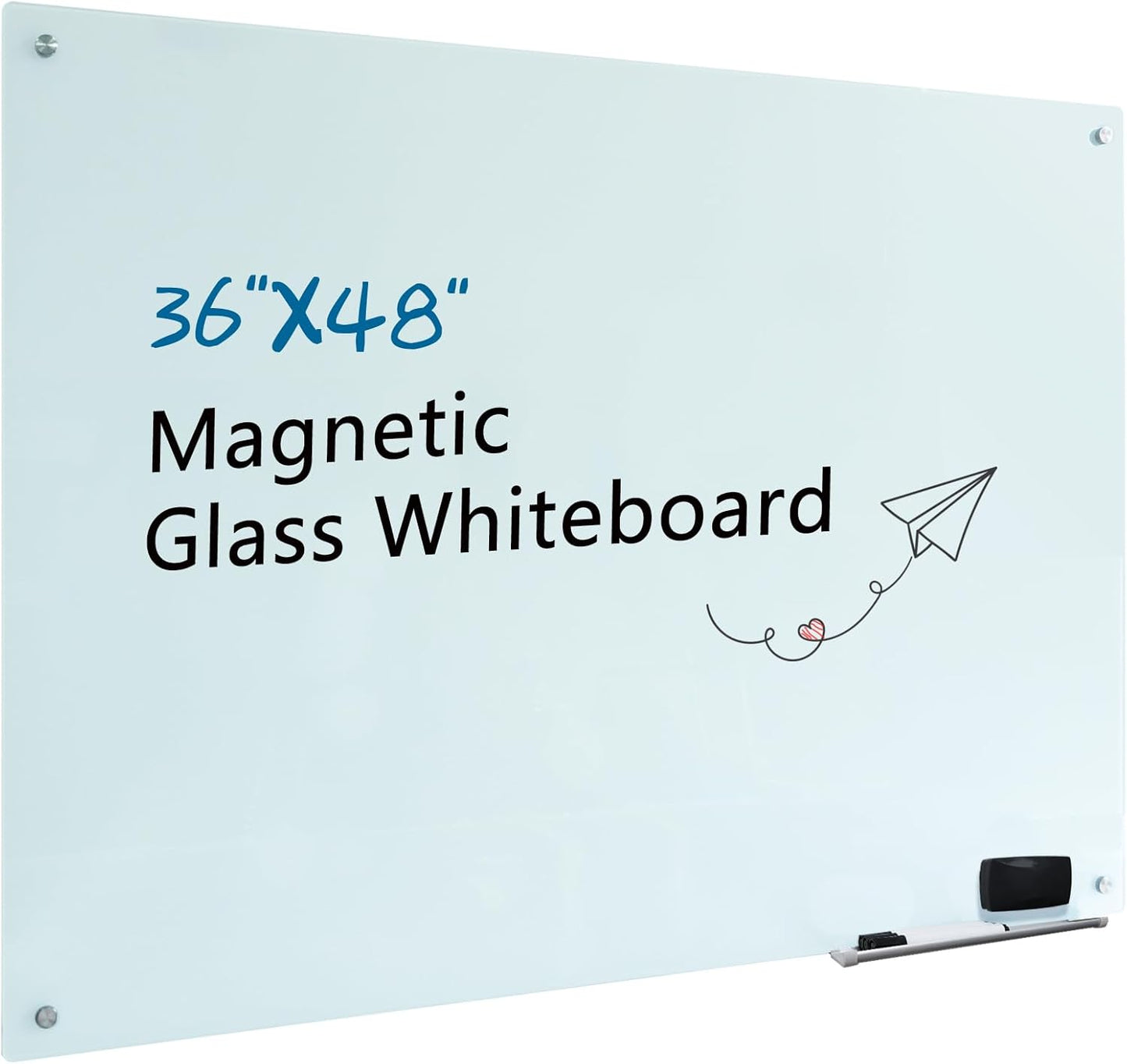 Magnetic Glass Whiteboard 48"x36" Glass Dry Erase Board 48"x36" Wall Mounted White Glassboard for Office School Home Shop