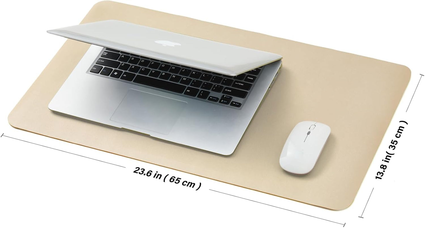 Leather Desk Mat - Small Non-Slip PU Desk Pad for Office and Home - Desk Organization and Accessories - Ideal for Large Mouse Pad and Small Desk Mats on Top of Desks (Champagne Gold,23.6"x 13.8")