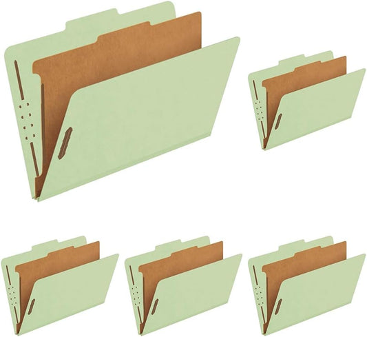 Pendaflex Recycled Classification File Folders, 1 Divider, 2" Embedded Fasteners, 2/5 Tab Cut, Legal Size, Light Green, Box of 10 (28776R)| (Pack of 5)