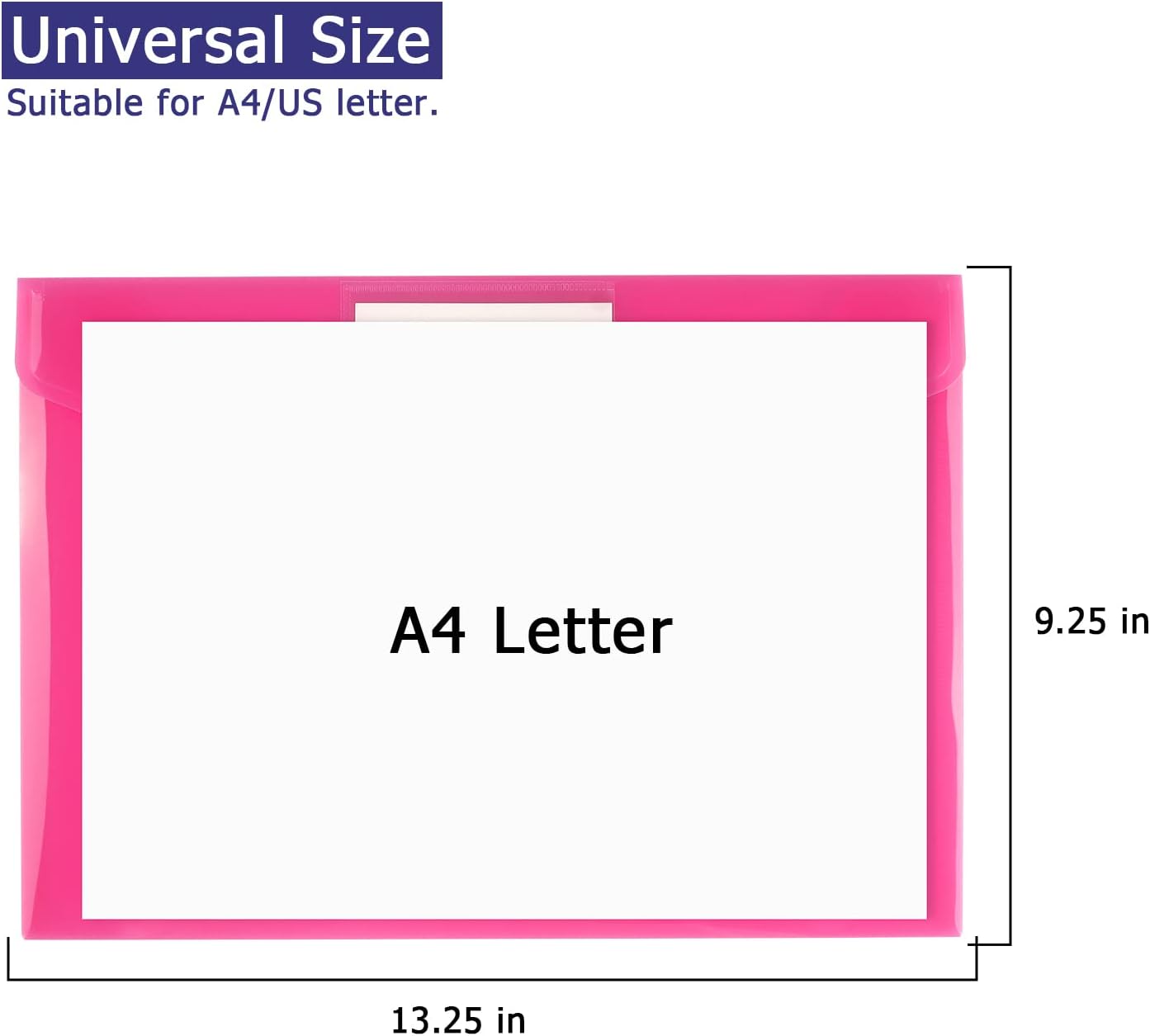 6 Pack Clear Document Folders Plastic Envelopes Poly Envelopes File Envelopes with Label Pocket and Snap Button for Home Work Office Organization, Letter Size/A4 Size (Pink)