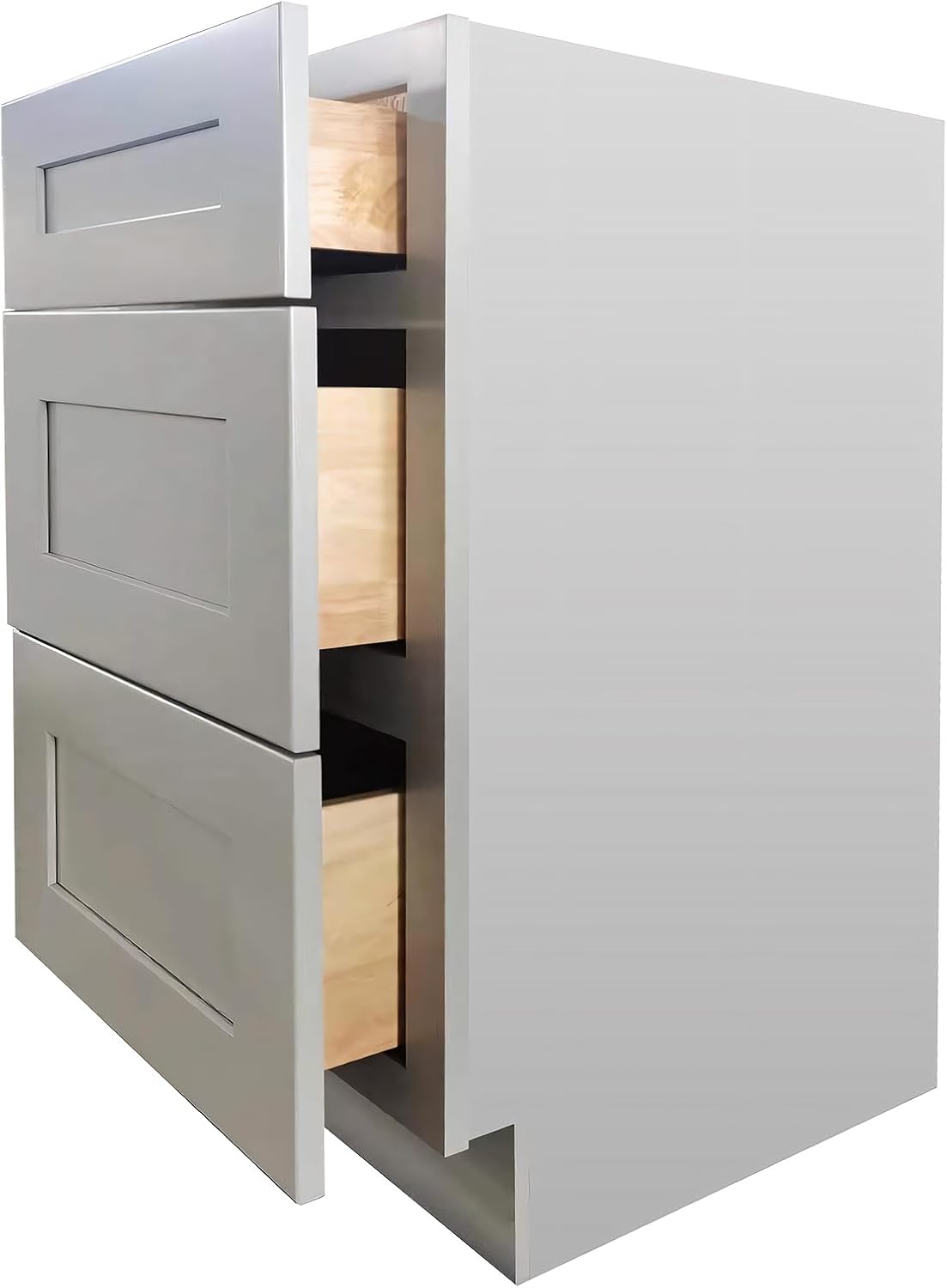 Shaker Style Grey RTA Base Drawer Cabinet by Solid Wood for Kitchen, Bathroom, Bedroom or Office with 3 Drawers and Soft Close(15" W x 24" Depth x 34-1/2" H)