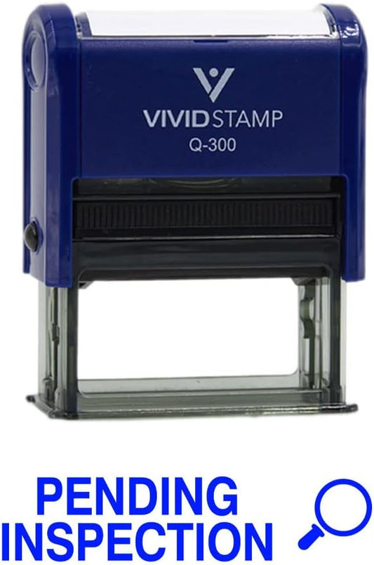 Vivid Stamp Pending Inspection Business Self-Inking Rubber Stamps (Blue Ink) - Q-200 (5 Pack)