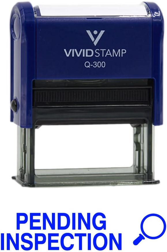 Vivid Stamp Pending Inspection Business Self-Inking Rubber Stamps (Blue Ink) - Q-300 (2 Pack)