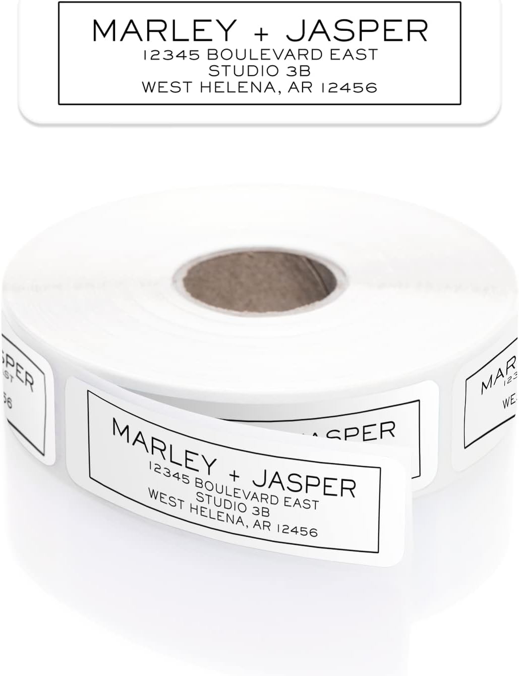 Simple Modern Outline Rolled Address Labels/Roll of 250 Square Box Personalized Address Labels/Designer Return Address Stickers in Elegant Plastic Dispenser