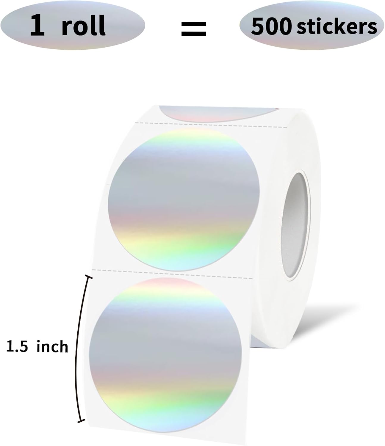 1.5 Silver Round Thermal Sticker Labels, 500 Labels per Roll, Direct Thermal, Multi-Purpose