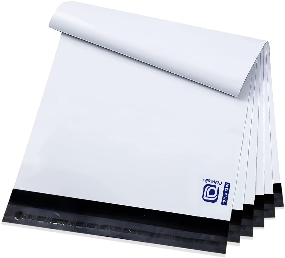 POLYSELLS 200 Pack 10x13 Inch Poly Mailers Shipping Envelopes, Strong Adhesive Sealing, Waterproof, and Tear-resistant Postal Mailing Bags for Clothing, Books, and Accessories White
