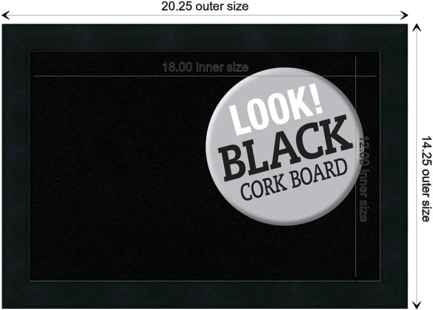 Amanti Art Black Cork Board for Wall, 14x20 Vision Board with Black Wood Frame, Small Corkboard Office Decor for Home Organization, Modern Contemporary Corkboard Pinboard to display items for home