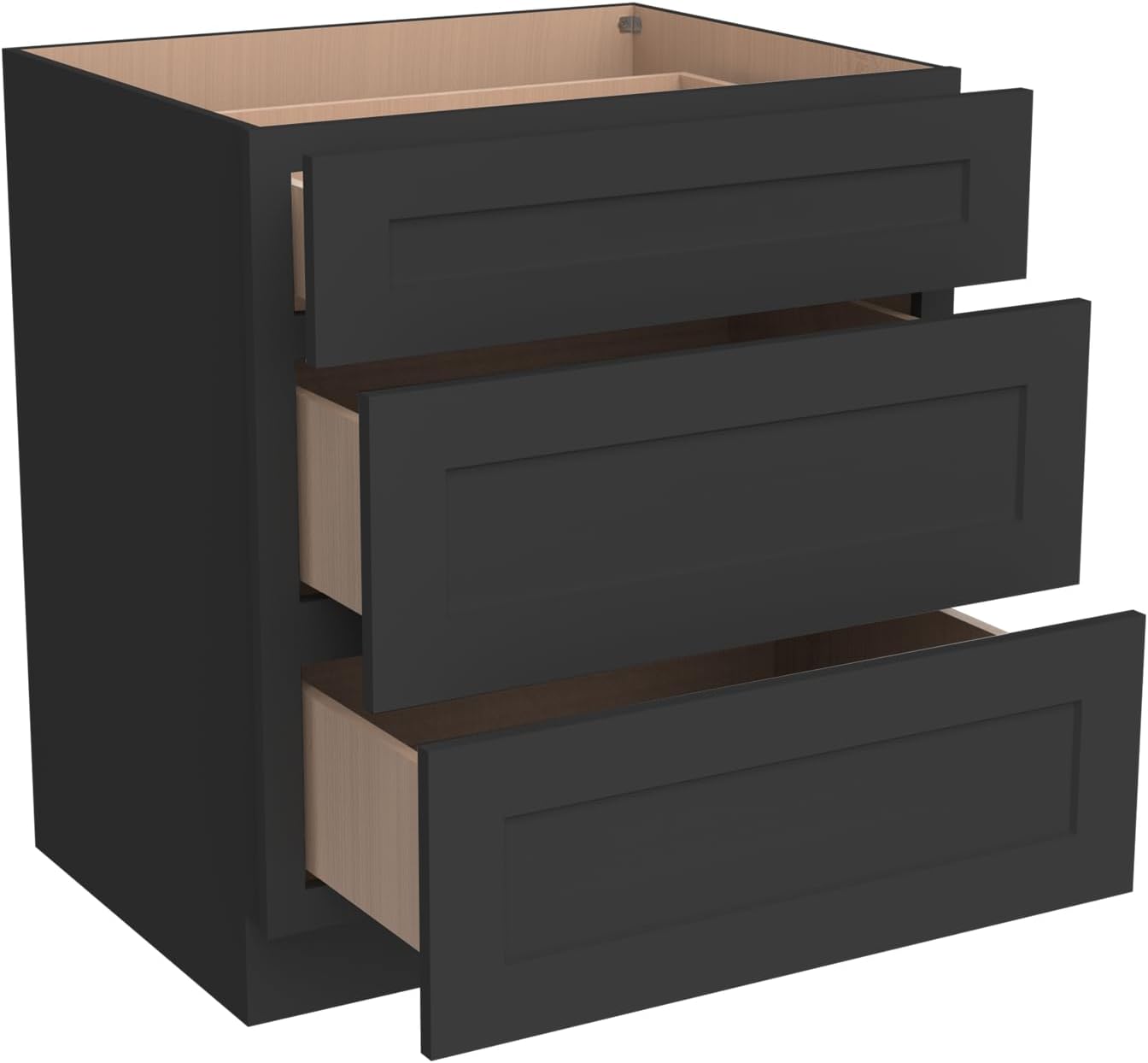 Shaker Style Charcoal Black RTA Base Cabinet -Solid Wood 3-Drawer Design with Soft Close Feature, 18" W x 24" D x 34.5" H, Perfect for Standalone Use or Kitchen Cabinet Combinations