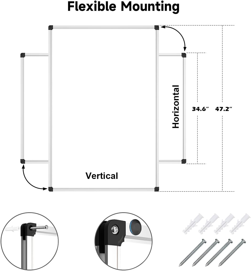 XBoard Magnetic Whiteboard 48 x 36, White Board 4 x 3, Dry Erase Board with Detachable Marker Tray
