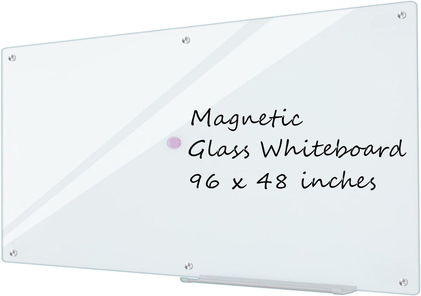 Glass Whiteboard 8'x 4', Magnetic Dry Erase Board, 96" x 48" Large Framless Glass White Board for Wall Office School Home