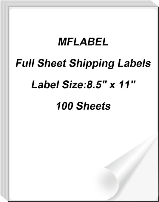 MFLABEL Full Sheet Sticker Label, Address Sticker, White Matte Label Paper, 8-1/2" x 11" Shipping Labels for Laser & Inkjet Printer (300 Labels,300 Sheets)