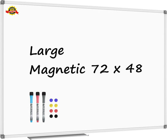 Lockways Large Dry Erase Board 72 x 48 Inch, Magnetic White Board for Wall, Aluminium Frame Whiteboard with Marker Tray for Office & School