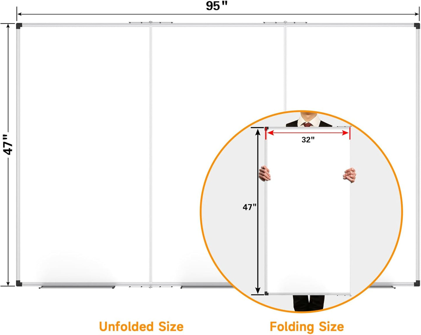 XBoard Extra Large Magnetic Whiteboard 96 x 48 Inch, Giant Foldable Dry Erase White Board with Aluminium Frame & Marker Tray 8' x 4' | Wall Mounted Tri Folding Message Presentation Board
