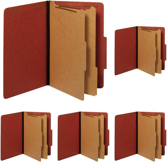 Pendaflex Recycled Classification File Folders, 2 Dividers, 2" Embedded Fasteners, 2/5 Tab Cut, Legal Size, Red, Box of 10 (29075R) | (Pack of 5)