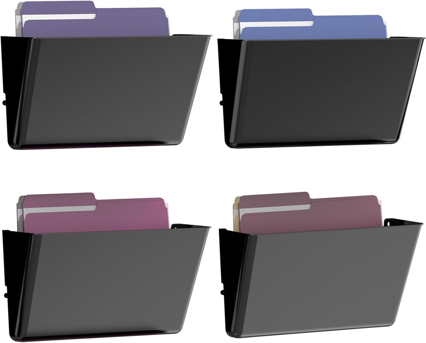 4 Pack Clear Acrylic Single Pocket, Plastic Hanging Wall Mount File Holder for Office Home, Black
