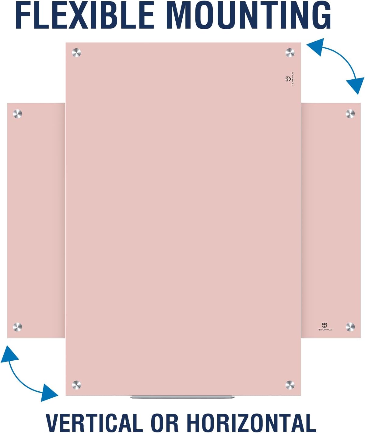 TSJ OFFICE Glass Dry-Erase Board - 36 x 24 Inches Wall Mounted Magnetic Whiteboard, Large Frameless Glass White Board for Office, Home & School, Pink