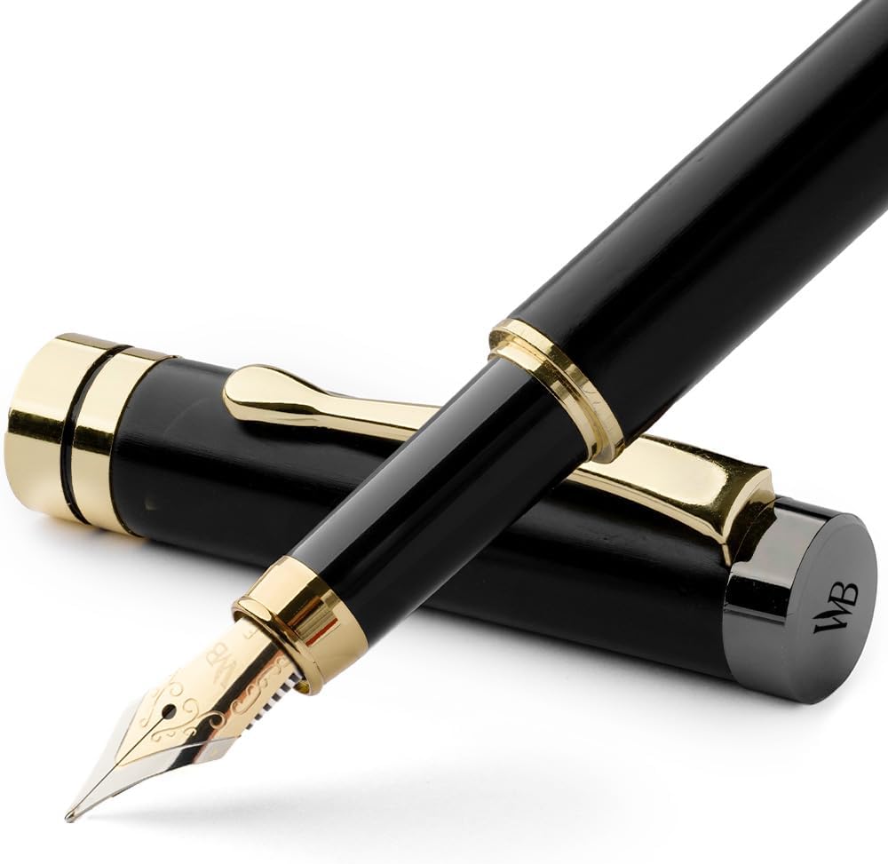 Wordsworth & Black Fountain Pen Set, Luxury Bamboo Wood - Fine Nib, Gift Case; Includes 6 Ink Cartridges, Ink Refill Converter -Journaling, Calligraphy; Drawing, Smooth Writing [Black Wood]