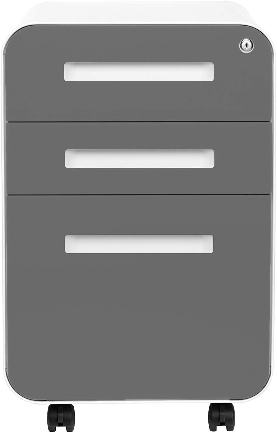 Laura Davidson Furniture Stockpile 3 Drawer File Cabinet with Lock - Under Office Desk Metal Filing Cabinet, Legal/Letter File Folders, Wheels and Stationary Feet, Pre-Assembled, Dark Grey Faceplate