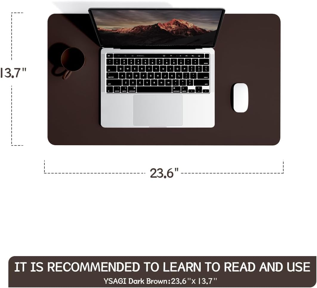 YSAGi Non-Slip Leather Desk Pad, Waterproof Laptop Computer Desk Keyboard Mat, Table Protector Blotter Mat, Large Mouse Pad for Office/Work/Home/Decor(Dark Brown, 23.6" x 13.7")