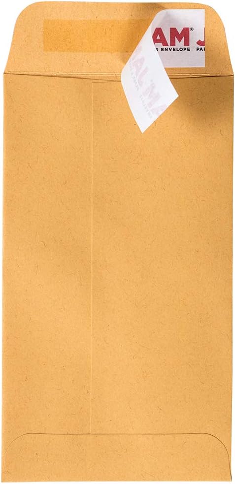 JAM PAPER #5.5 Coin Business Envelopes with Peel and Seal Closure - 3 1/8 x 5 1/2 - Brown Kraft Manila - 50/Pack