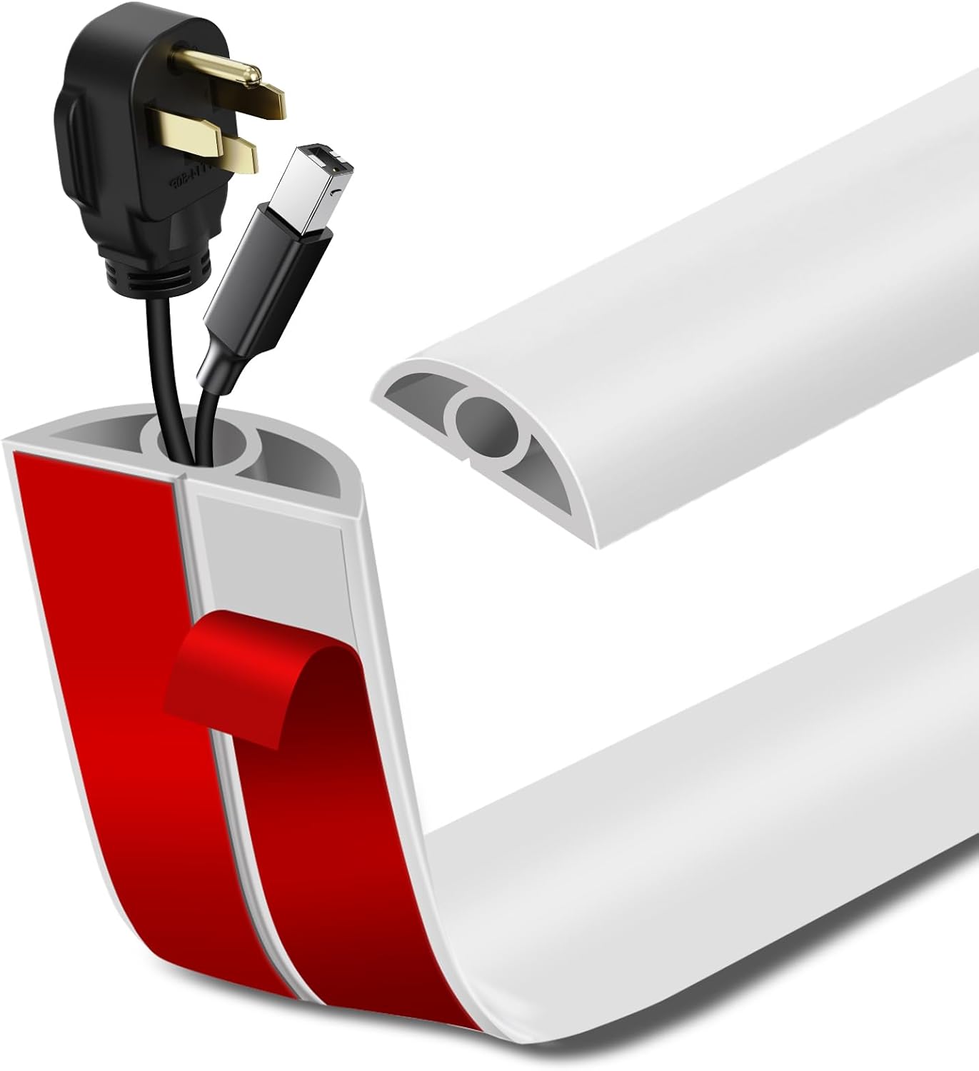 Floor Cord Cover Self Adhesive Cord Hider Floor Extension Cord Covers for Floor Power Cord Protector Cable Management Prevent Cable Trips Cable Cavity 0.32" W x 0.32" H (White, 3.3Ft)