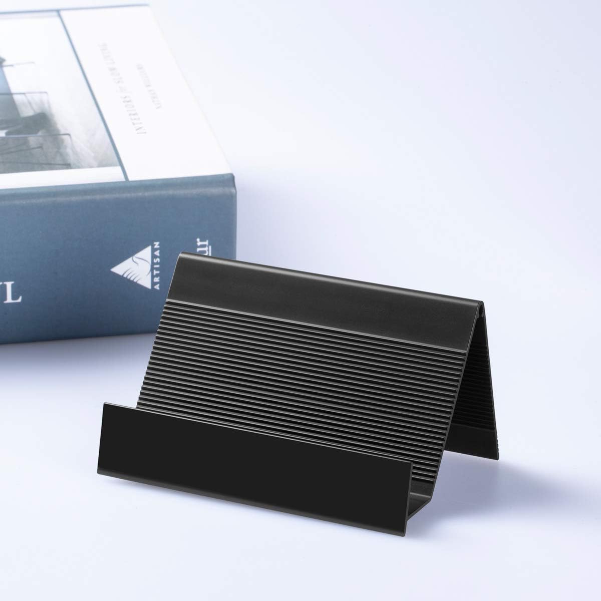 Business Card Holder Aluminum Business Card Display Stand Desktop Organizer, High-end New Series (Black) 2 Pack