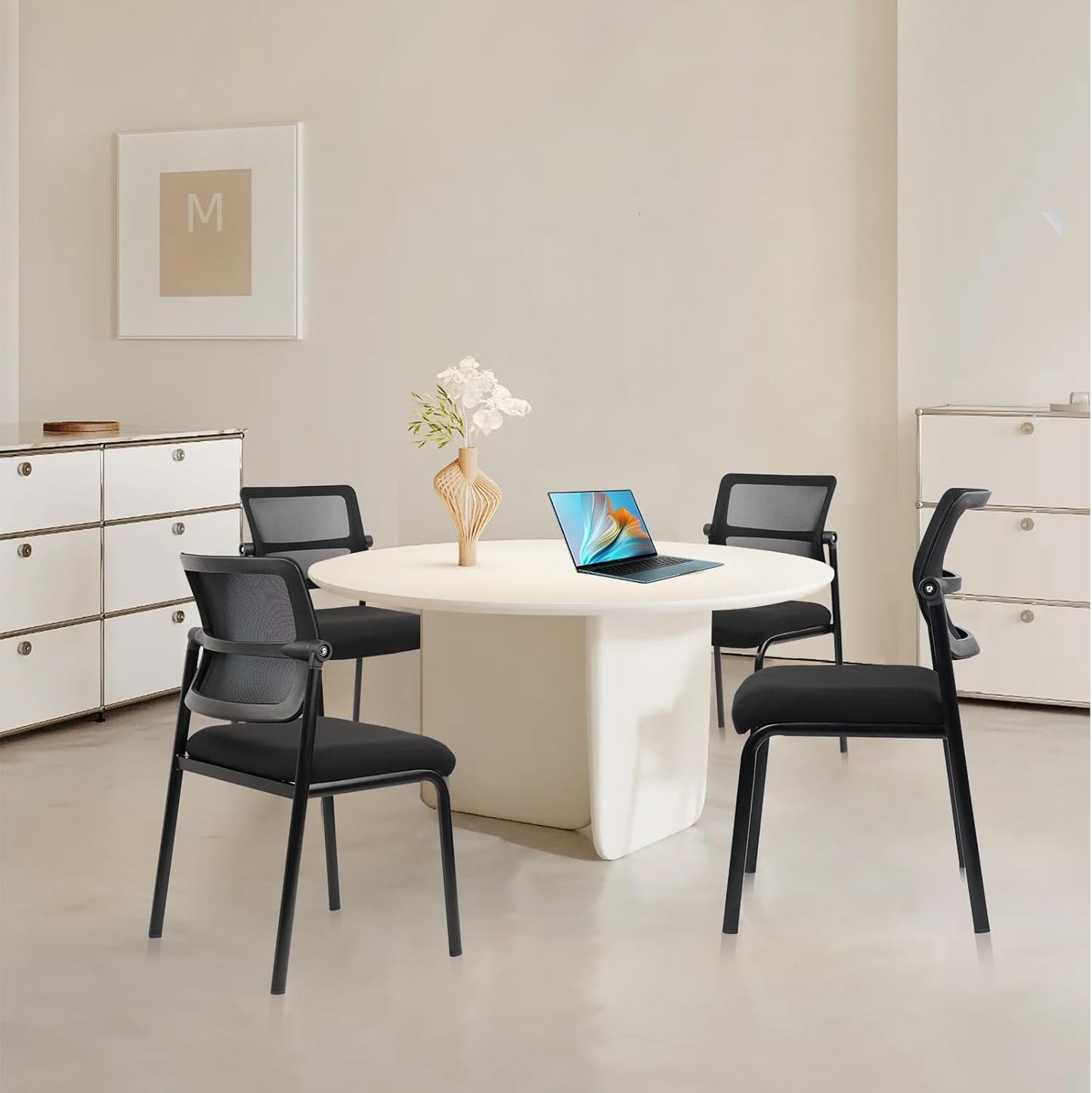 CLATINA Stacking Armless Office Waiting Room Chair with Adjustable Backrest, Stackable Mesh Guest Reception Desk Chairs with Ergonomic Lumbar Support for Conference Lobby Side School, Black, 2 Pack