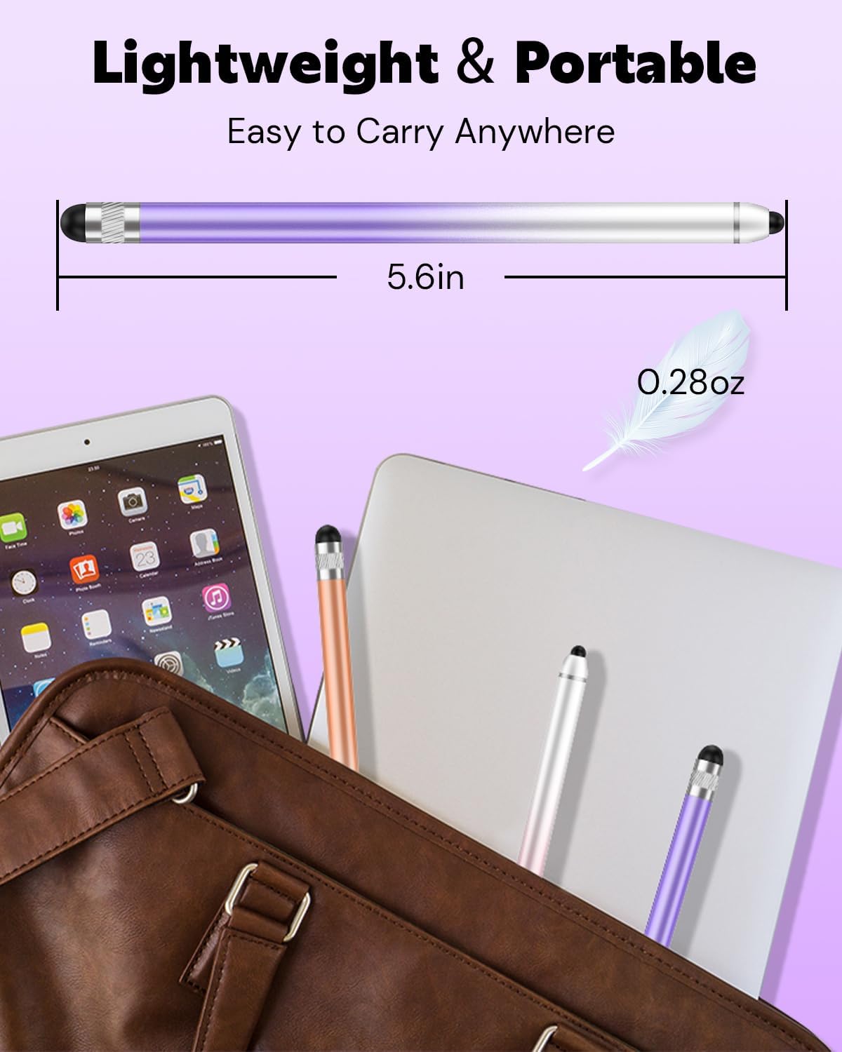 Stylus Pen for Touchscreen, Dual-end High Sensitivity Capacitive Stylus Pen for iPhone/iPad/Android/Samsung/Computer/Tablets, AmberVec Universal Stylists Pens for Touch Screens, 2 Pack-Pink, Purple