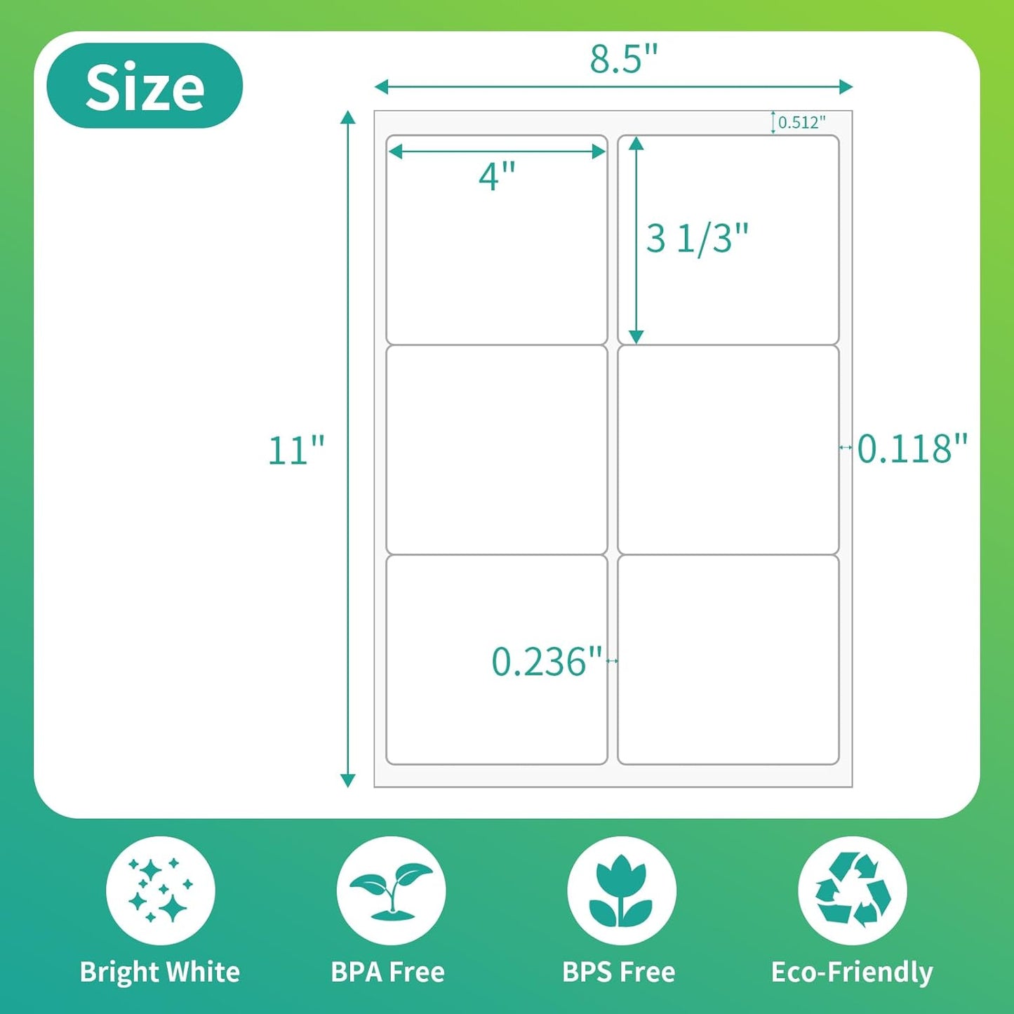 6 UP Labels, 4" x 3-1/3" Shipping Address Labels for Laser Inkjet Printer, Self Adhesive, Blank Mailing Ssticket Paper (1000 Sheet=6000)