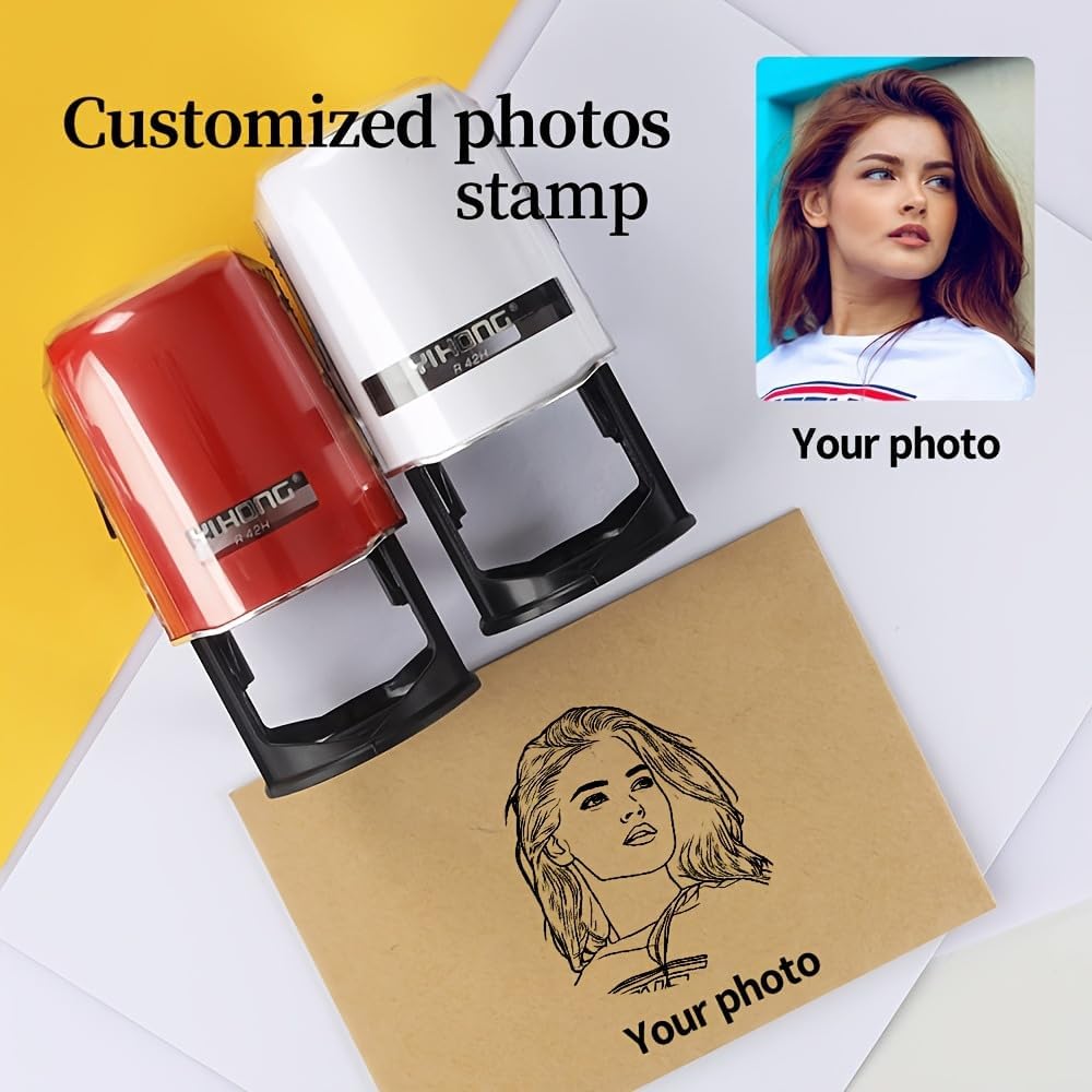 Custom Logo Stamp,Personalized Business Stamp Customized Self-Inking Stamp Business Logo Text Address Stamp-Round,4 Ink Colors Available (White Case)