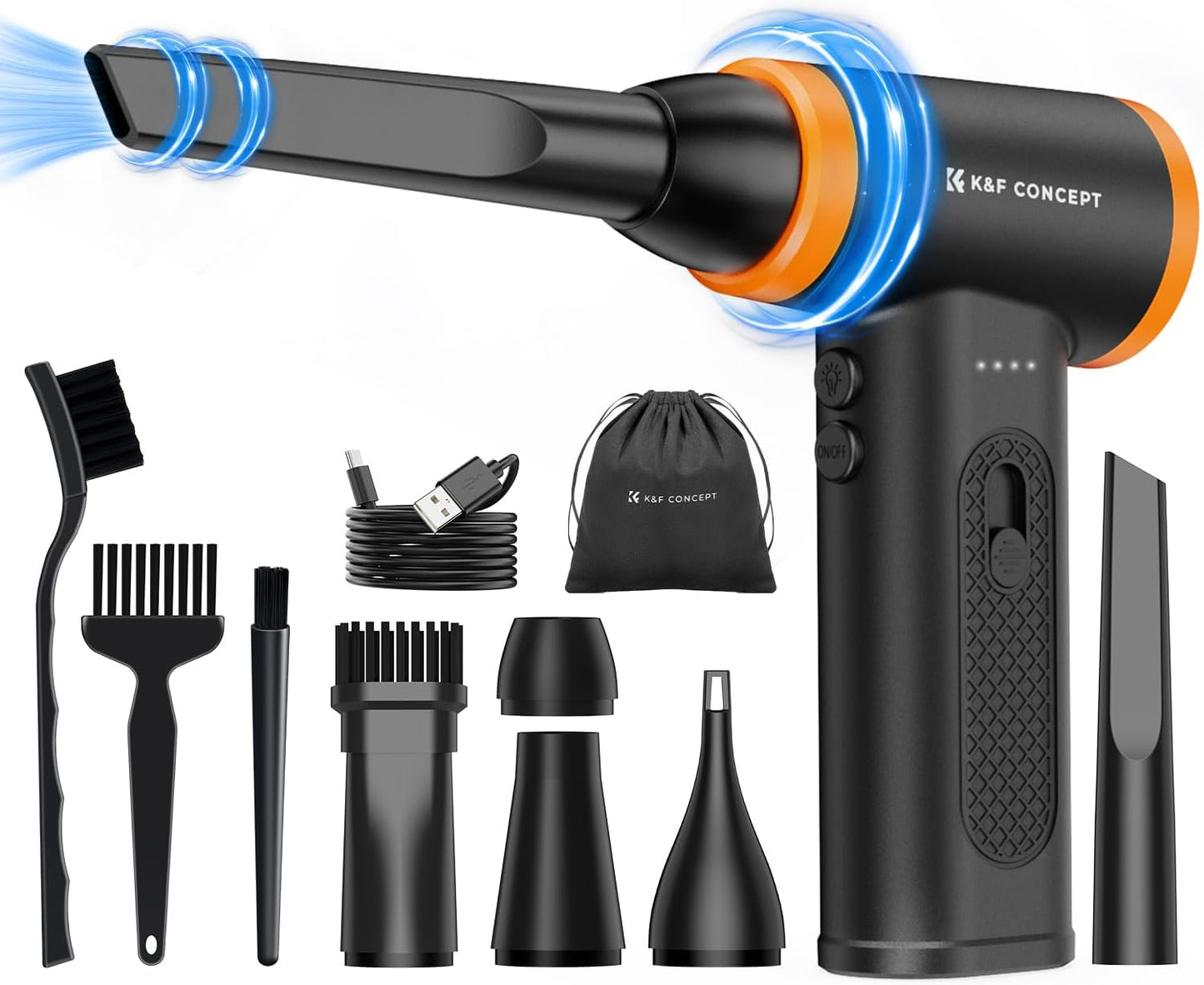 K&F CONCEPT 2025NEW Magnetic Compressed Air Duster, Electric Air Duster|300000RPM|3 Gear Adjustable|Super Wind Power|Rechargeable Brushless Motor|for Computer, Keyboard, Car, Home,Outdoor Cleaning