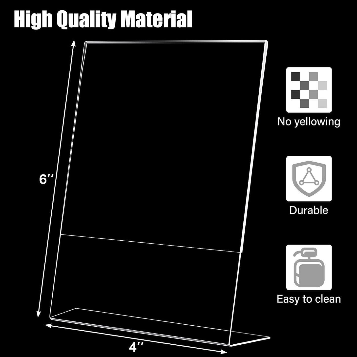 6pack Acrylic Sign Holder 4x6 for Picture Frames, L Shape Clear Plastic, Plastic Sign Holder,Menu Holder, Unbreakable Table Sign Holder for Restaurant, Office, School, Store and Home Use
