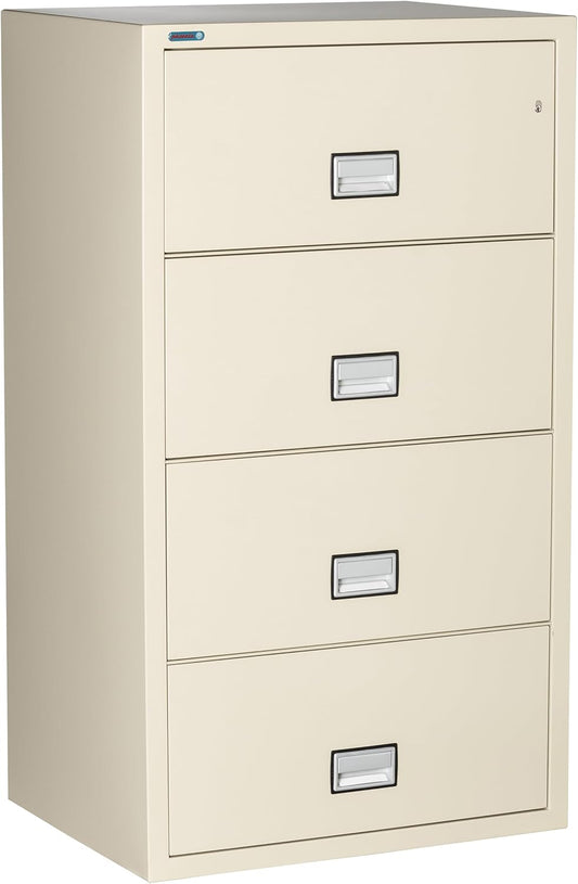 31 inch Wide 4-Drawer Lateral Fireproof File Cabinet – Legal and Letter Size Filing – Key Lock – Water Resistant – Fire Safe and Impact Rated – Putty Finish – Model LAT4W31P